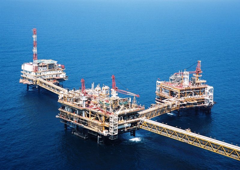 An offshore gas production platform in Qatari waters